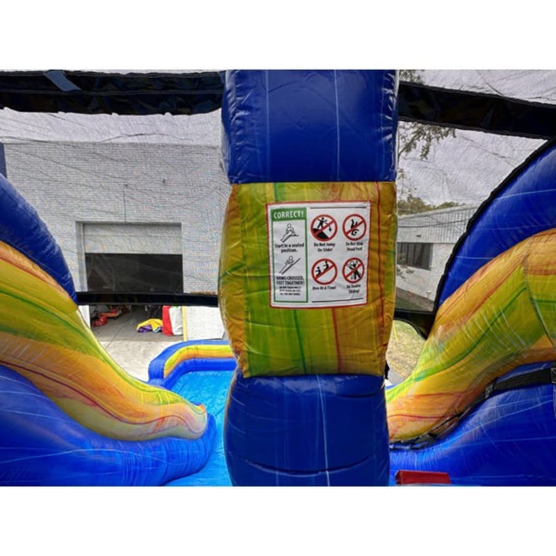 Top of Slide View of Eagle Bounce 18 FT Dual Lane Green Water Slide