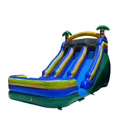 Front Left View of Eagle Bounce 18 FT Dual Lane Green Water Slide