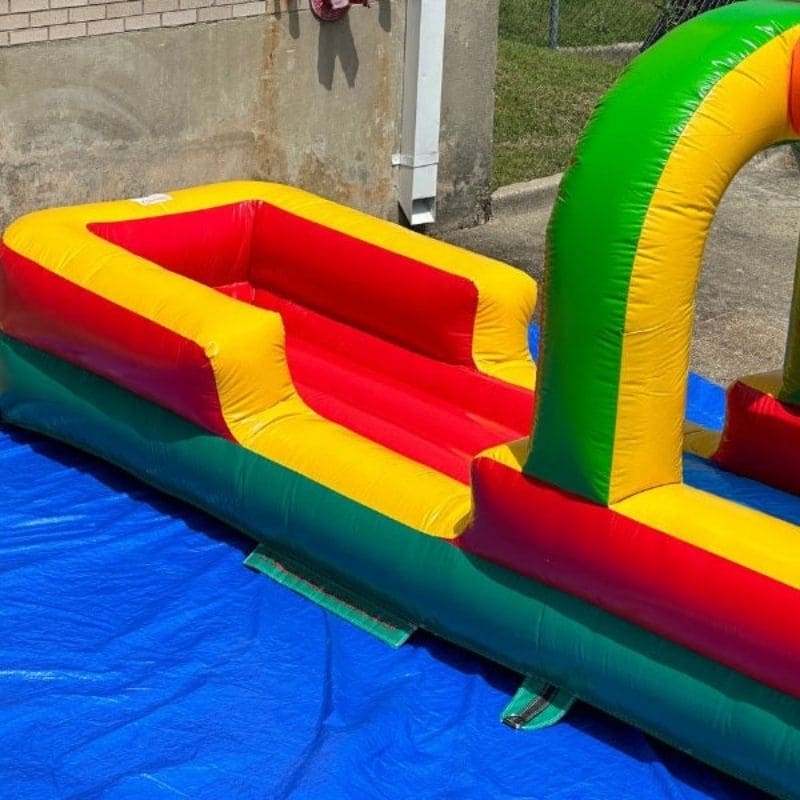 Rear Pool View of Eagle Bounce Inflatable Rainbow Slip and Slide for Sale