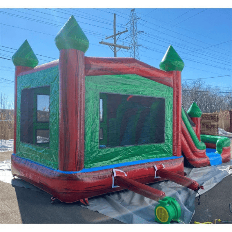 Moonwalk USA 2-Lane Red Ruby Castle Bounce House Combo Wet n Dry Rear Left View