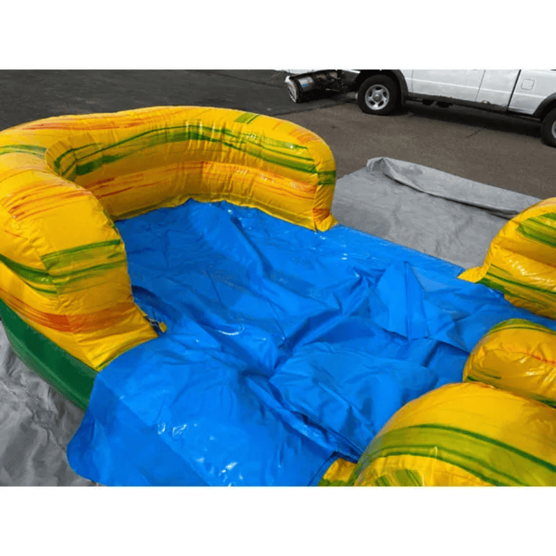 Moonwalk USA 2-Lane Green Bounce House Combo Wet n Dry Pool View