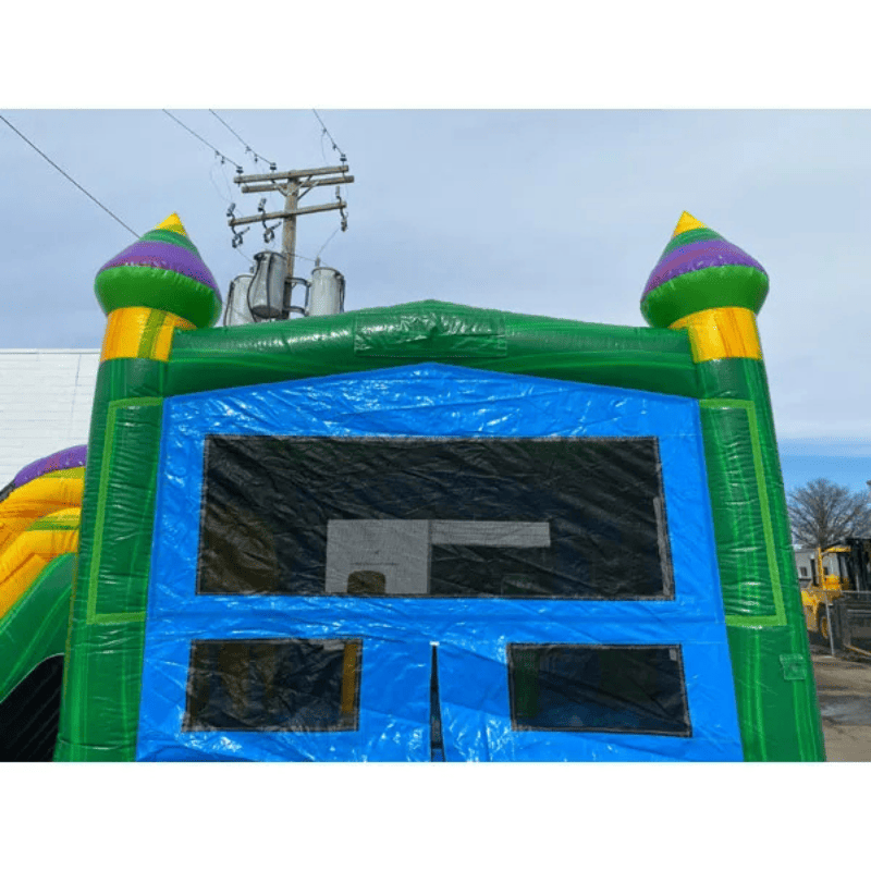 Moonwalk USA 2-Lane Green Bounce House Combo Wet n Dry Front Top View
