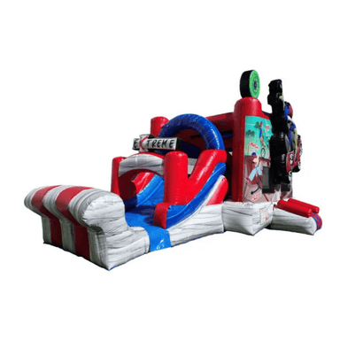 25ft Skater Combo – Skateboard-Themed Bounce House with Inflatable Slide Front Right View