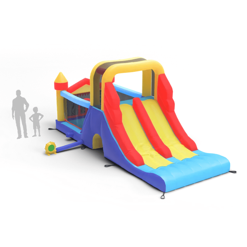 Avyna Royal Tower Slide 1 Inflatable Slide Front Right Render View with People Scaled