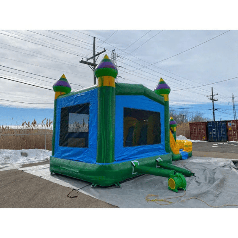 Moonwalk USA 2-Lane Green Bounce House Combo Wet n Dry Rear Left View