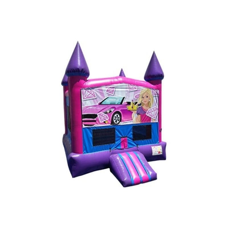 Bouncing Angels Princess Inflatable Jumper with Banner - Commercial-Grade, Wholesale Supplier, 13 ft Bounce House Castle Front Low View