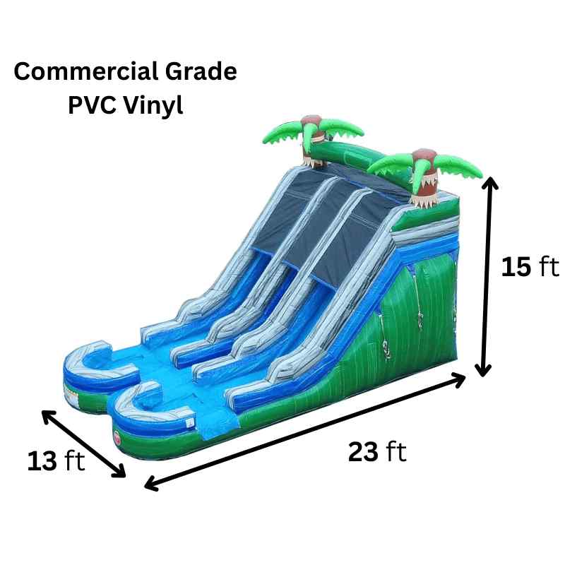 Moonwalk USA 15'H Dual Lane Green Slide Wet n Dry with Palm Trees