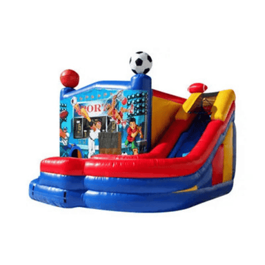 5-in-1 Sport Combo – All-in-One Athletic Inflatable for School Rentals Front Left View
