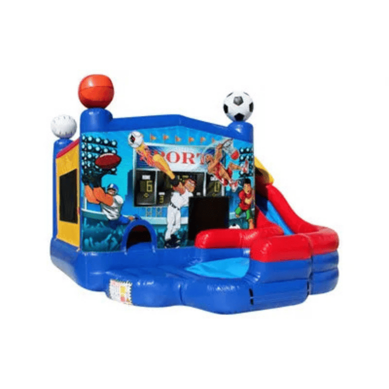 5-in-1 Sport Combo – All-in-One Athletic Inflatable for School Rentals Front Right View