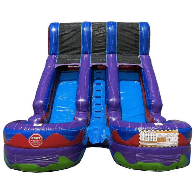 Moonwalk USA 15'H Dual Lane Purple Water Slide Wet n Dry Front View