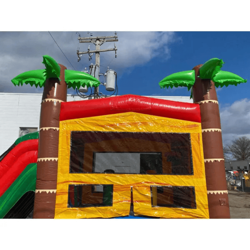 Moonwalk USA 2-Lane Palm Tree Bounce House Combo Wet n Dry Front Top View
