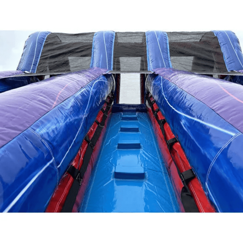 Moonwalk USA 15'H Dual Lane Purple Water Slide Wet n Dry Ladder View