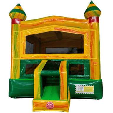 Moonwalk USA Fiesta Castle Bounce House in Green and Yellow Front View