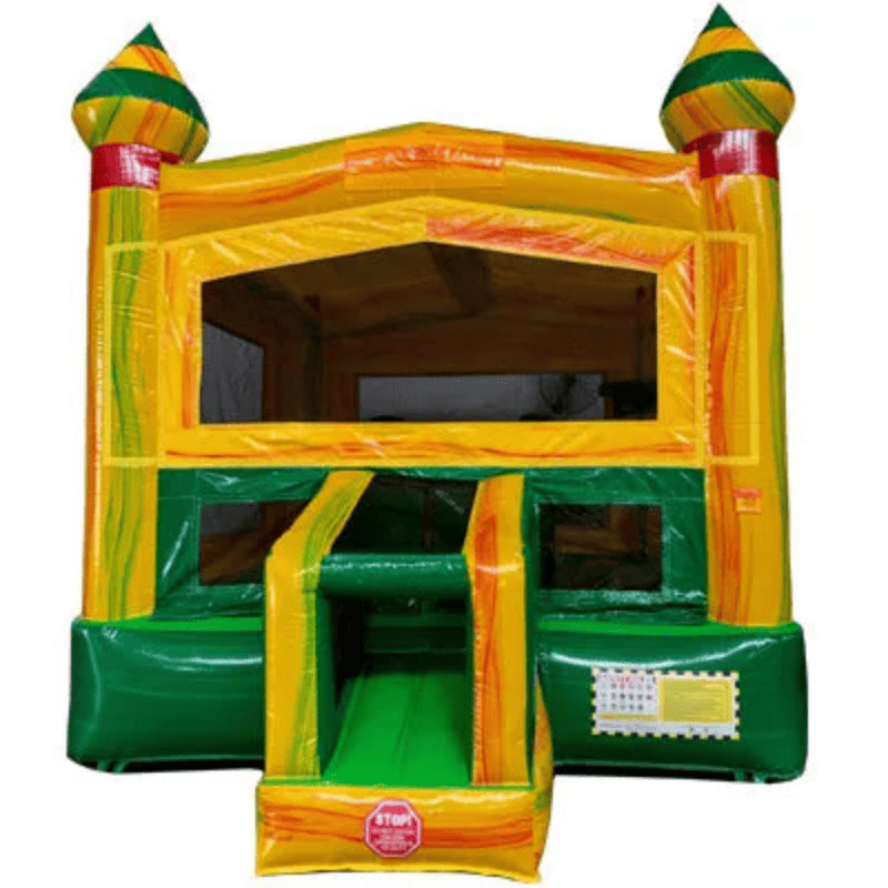 Moonwalk USA Fiesta Castle Bounce House in Green and Yellow Front View