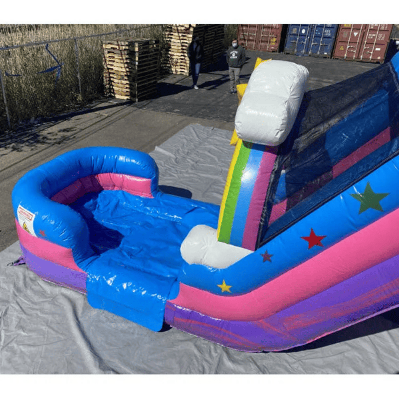 Moonwalk USA 2-Lane Unicorn Bounce House Combo Wet n Dry Top of Slide View