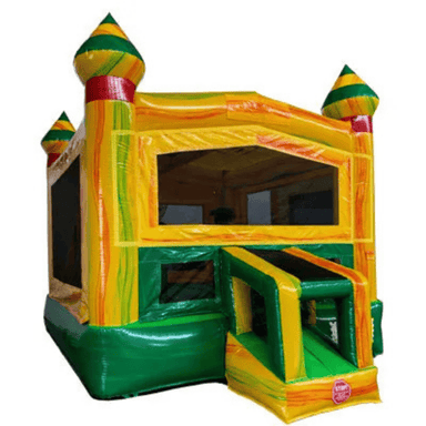 Moonwalk USA Fiesta Castle Bounce House in Green and Yellow Front Right View
