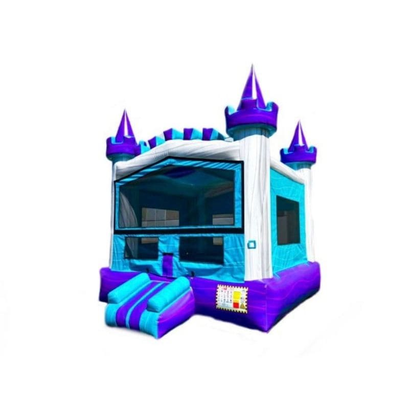 Bouncing Angels Modern Inflatable Jumper Castle Bounce House in Purple White Blue Front Left View