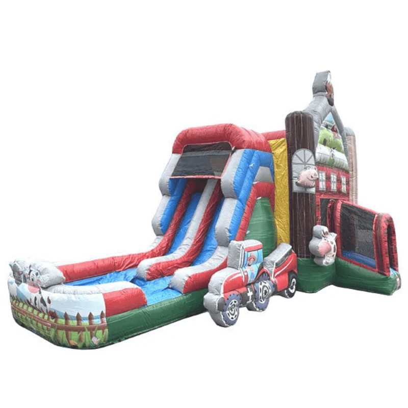 Moonwalk USA 2-Lane Farm Bounce House Combo Wet n Dry Front Right View