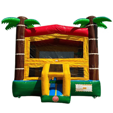 Moonwalk USA Palm Tree Bouncy House in Red and Yellow Front View