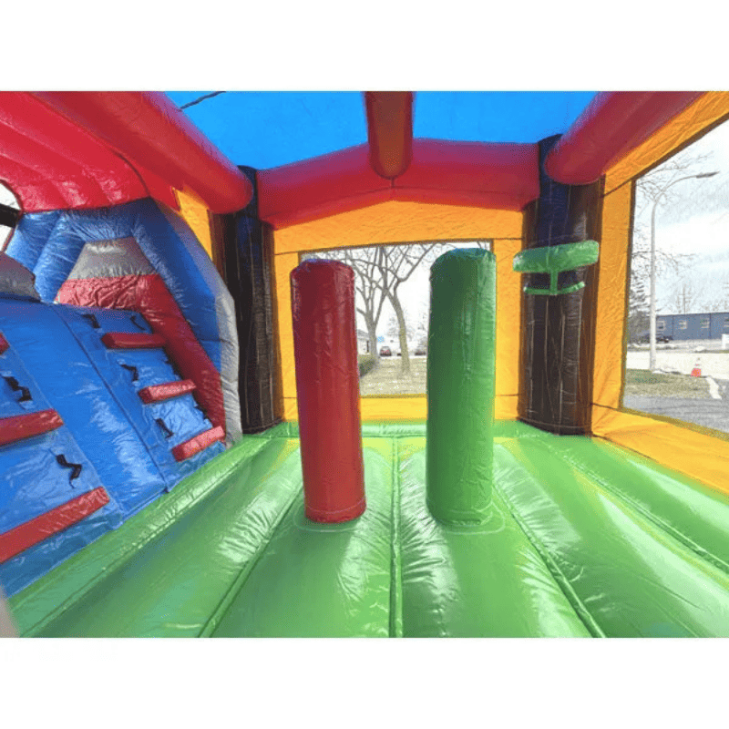 Moonwalk USA 2-Lane Farm Bounce House Combo Wet n Dry Inside Beams View