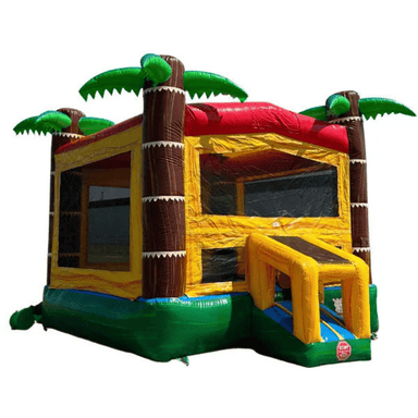 Moonwalk USA Palm Tree Bouncy House in Red and Yellow Front Right View