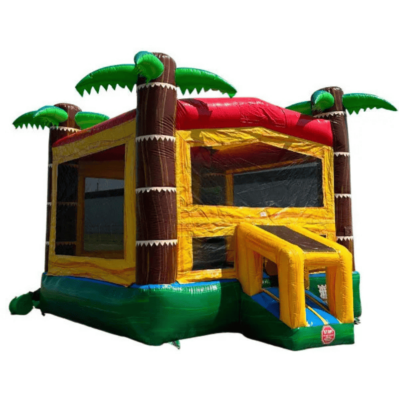 Moonwalk USA Palm Tree Bouncy House in Red and Yellow Front Right View