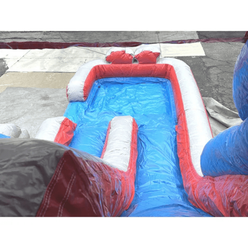 Moonwalk USA 2-Lane Farm Bounce House Combo Wet n Dry Slide to Pool View