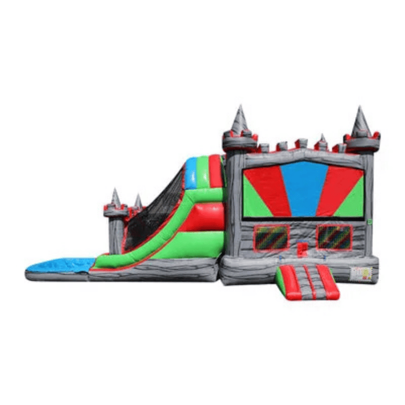 27ft Grey Castle Mod Combo – Modern Castle Bounce House with Slide Front View