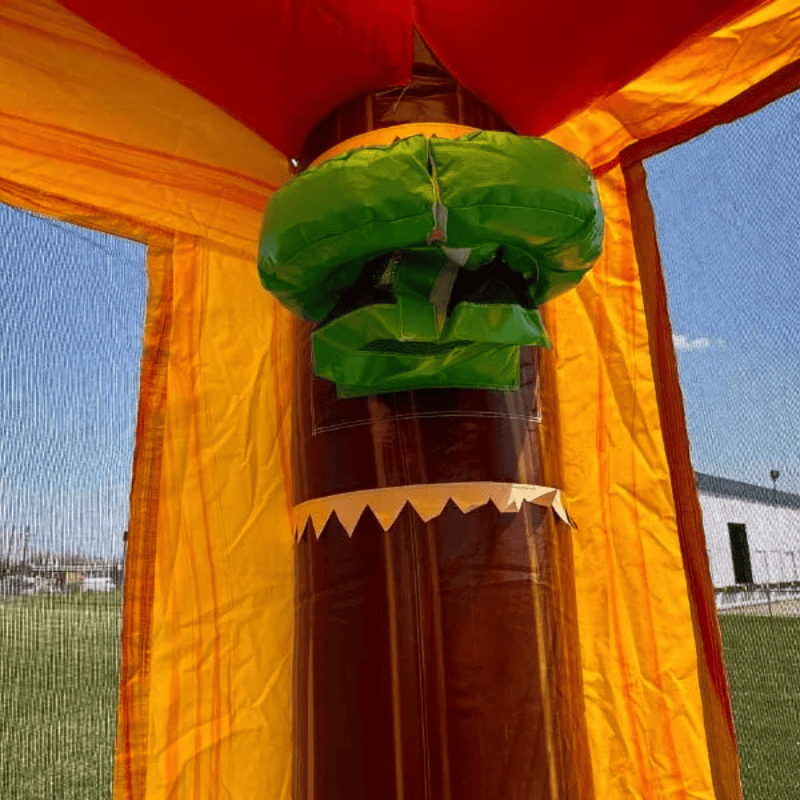 Moonwalk USA Palm Tree Bouncy House in Red and Yellow Hoop View
