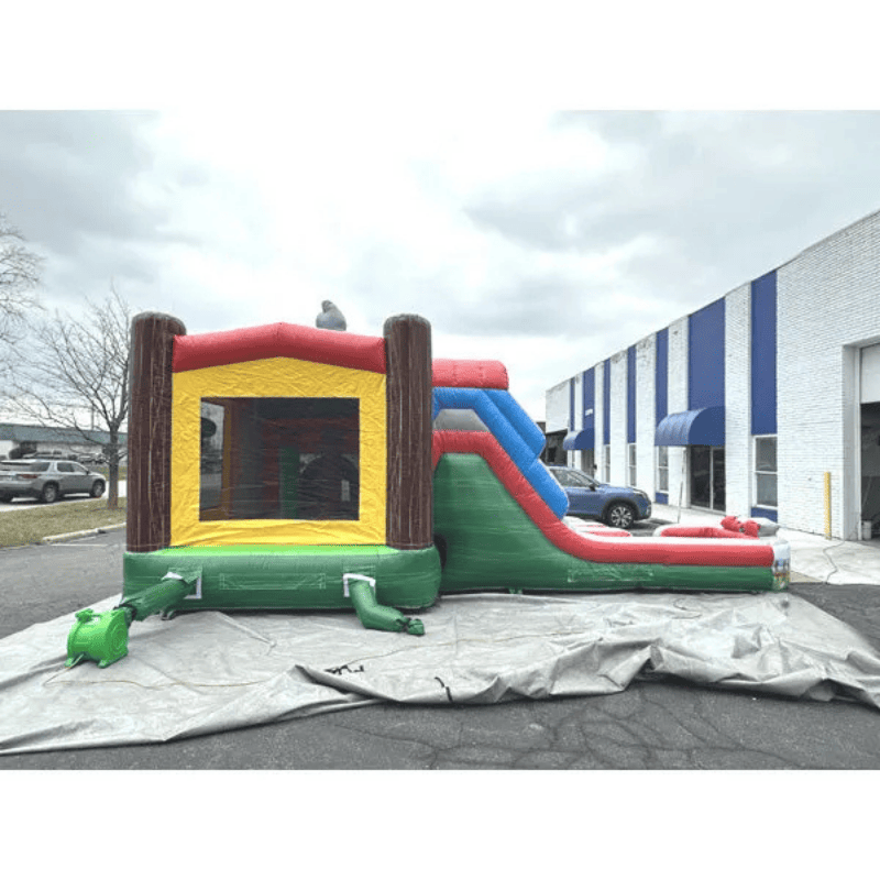 Moonwalk USA 2-Lane Farm Bounce House Combo Wet n Dry Rear View