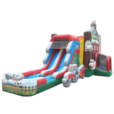 Moonwalk USA 2-Lane Farm Bounce House Combo Wet n Dry Front Right VIew