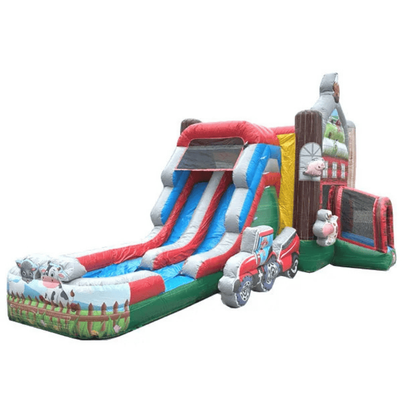 Moonwalk USA 2-Lane Farm Bounce House Combo Wet n Dry Front Right VIew