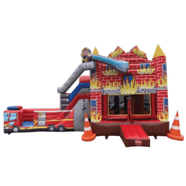Moonwalk USA 2-Lane Firetruck Bounce House Combo Wet n Dry Front View