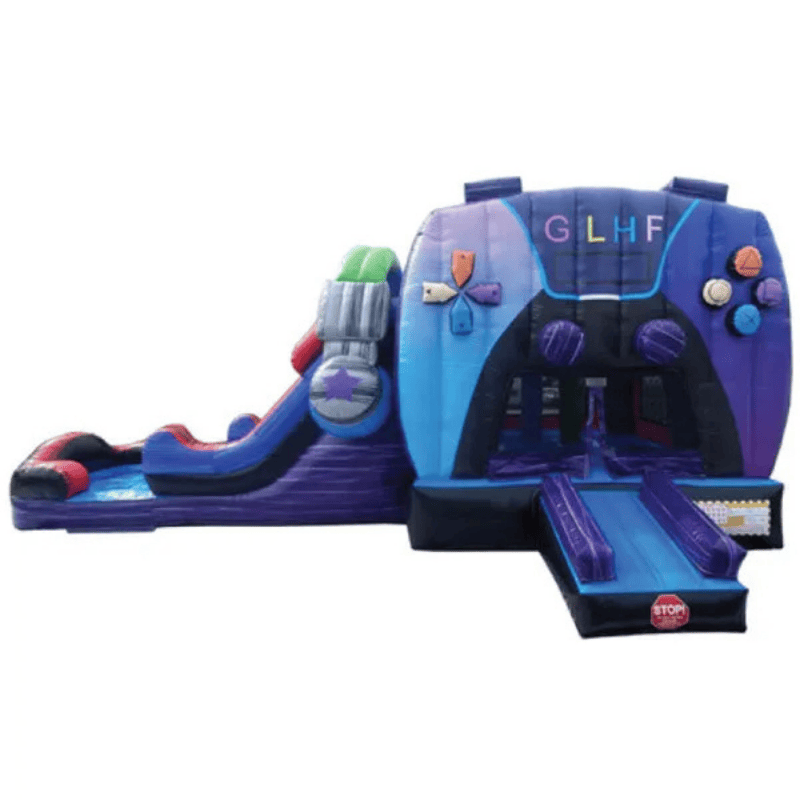 Moonwalk USA 2-Lane Gamer Bounce House Combo Wet n Dry Front View