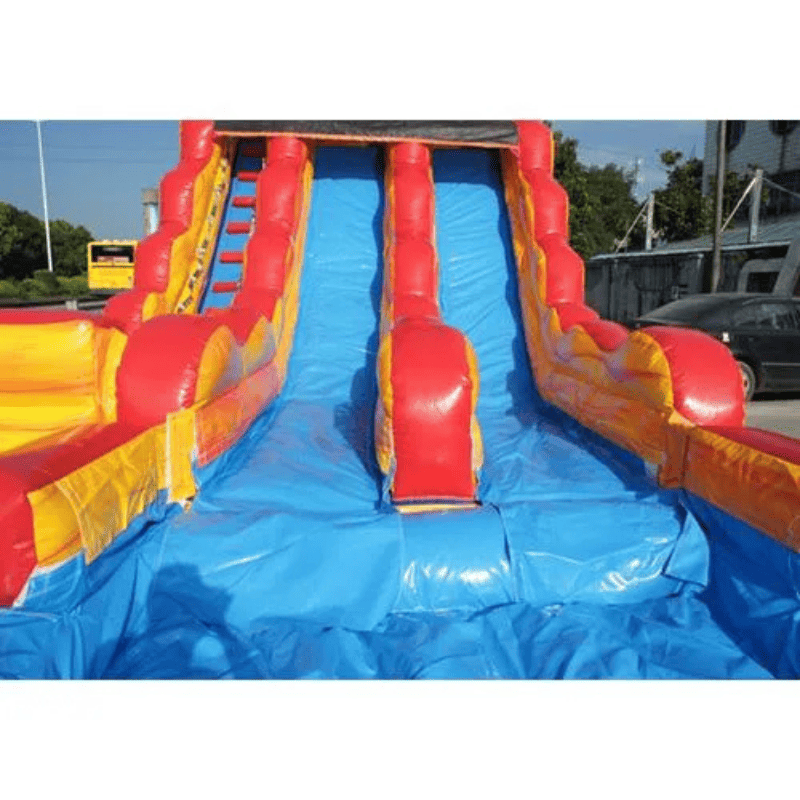 Moonwalk USA 19'H 2-Lane Volcano Water Slide W n D Front Close Up