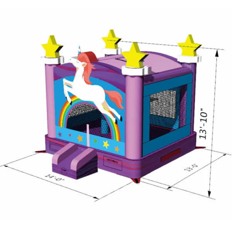 Moonwalk USA Unicorn Bounce House Rainbow Theme Dimensions View