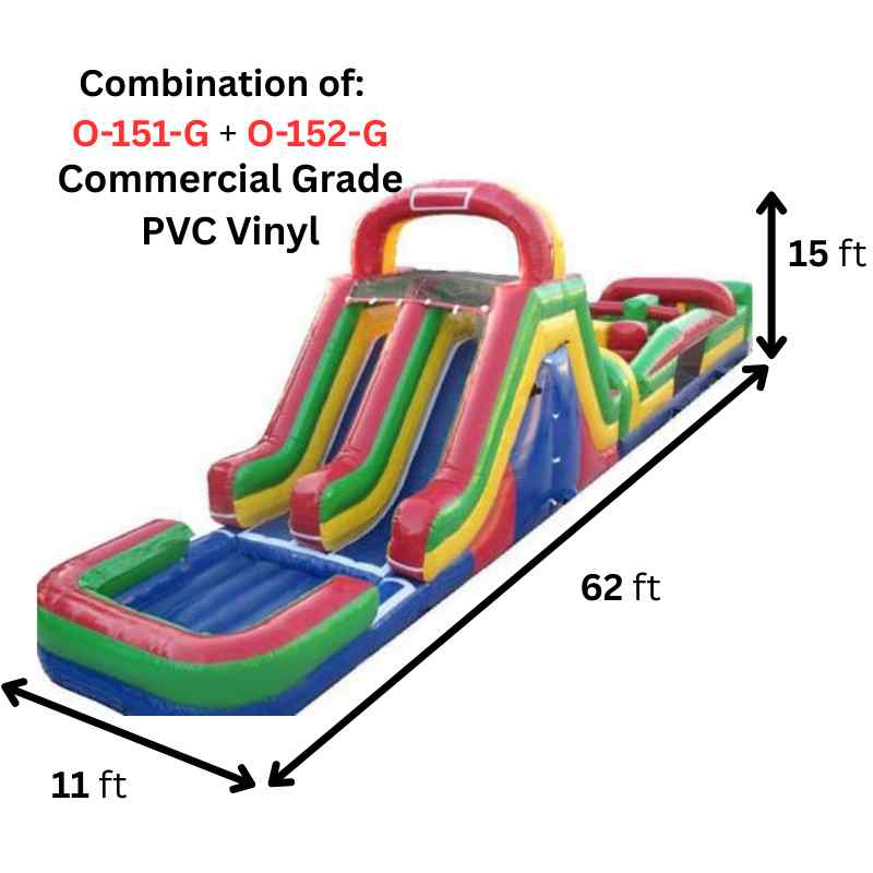 Moonwalk USA 62'Lx15'H Green Inflatable Obstacle Course Wet/Dry