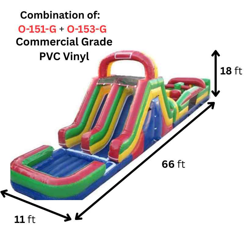 Moonwalk USA 66'Lx18'H Green Inflatable Obstacle Course Wet/Dry