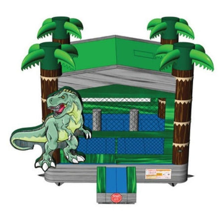 Front view of T-Rex Bounce House with dinosaur design