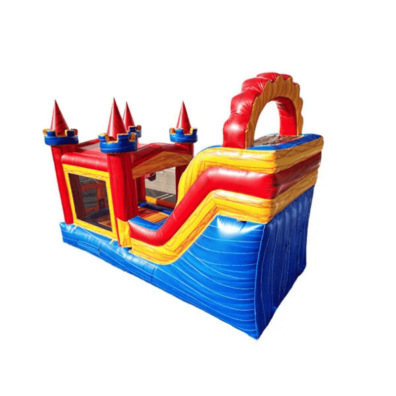 360 Primary Marble Combo – Colorful Commercial Combo Bounce House and Slide Rear Left View