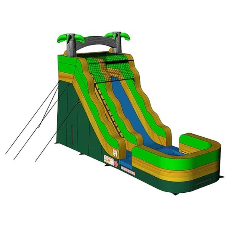 Eagle Bounce 19'H Green Slide Wet n Dry with Pool Front Right Render View on White Background