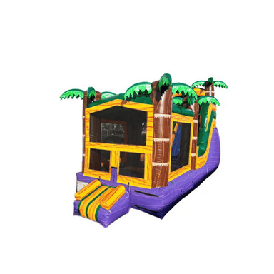 360 Tropical Combo – Inflatable Combo Unit with Palm Tree Theme for Summer Events Front Left View