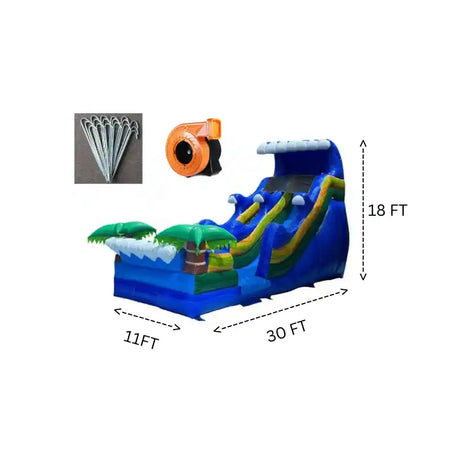 18 FT Tidal Wave Inflatable Slide Dimensions Chart and Acessories