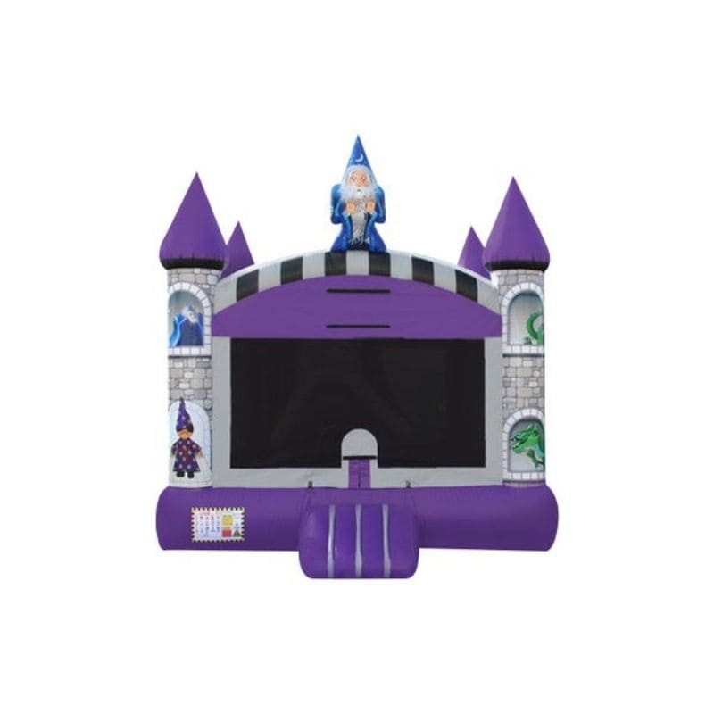Bouncing Angels Wizard Inflatable Jumper - 15 FT Purple Castle Bounce House Front View