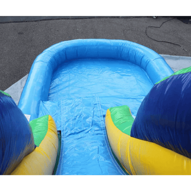 Moonwalk USA 2-Lane Green n Blue Bouncy House Combo w/ Pool Pool View