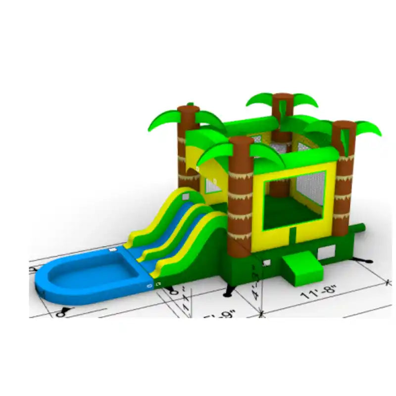 Tropical Bounce House Combo with Water Slide – Inflate-O Jumpers Dimensions View