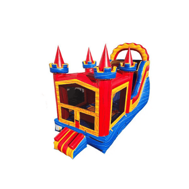 360 Primary Marble Combo – Colorful Commercial Combo Bounce House and Slide Front Left View