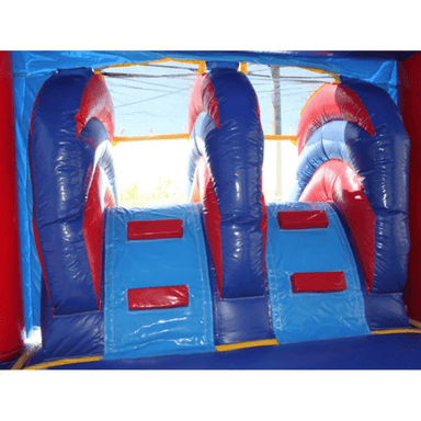 Moonwalk USA 2-Lane Red n Blue Bouncy House Combo w/ Pool Ladder View