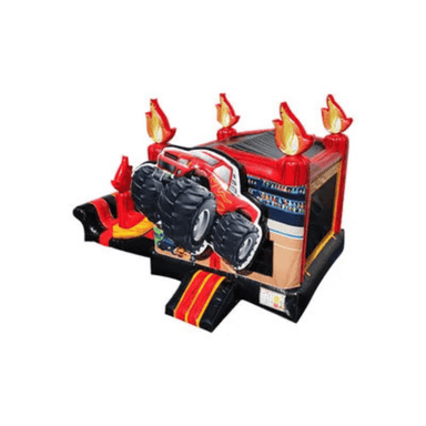 25ft Digger Monster Truck Combo – Construction-Themed Inflatable for Parties Front Left View