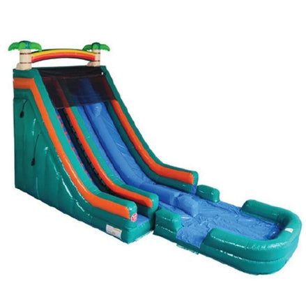 22 FT Dual Lane Palm Tree Inflatable Water Slide with Pool Front View